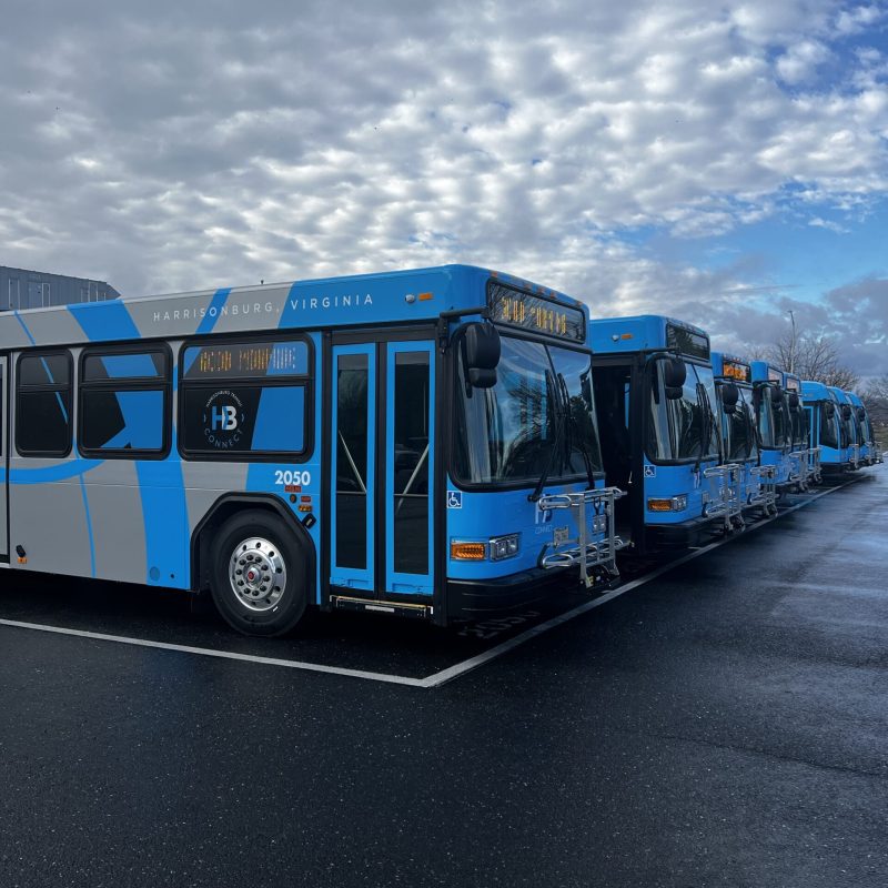 Buses in parking lot