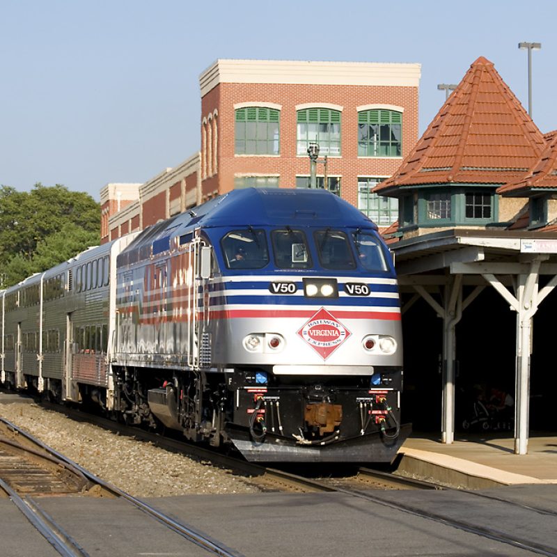 VRE train arriving at station